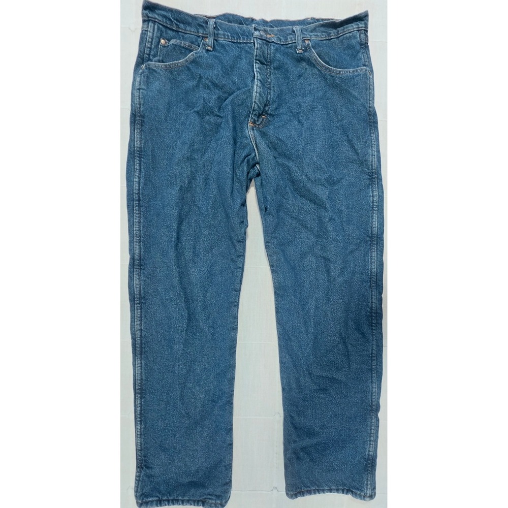 Wrangler Rugged Wear Flannel Lined Jeans Red Thermal Denim 38x32 Blue 1033213SW